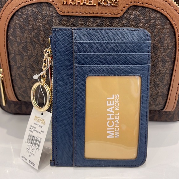 MICHAEL KORS SMALL TOP ZIP COINPOUCH WITH ID KEYCHAIN CARDHOLDER WALLET 
NAVY - Picture 6 of 16